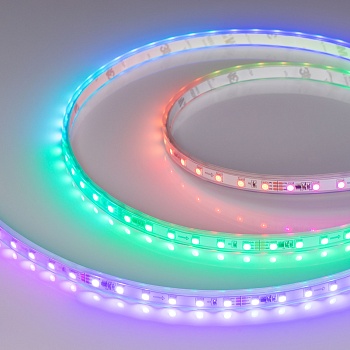 Лента герметичная SPI-P-F72-11mm 24V RGB-PX6 (14.4 W/m, IP66, 3535, 5m) 030484(2) - Светодиодная лента SPI-P-F72, герметичная IP66 (P - силиконовая трубка), с микросхемой 16703(MT1803). Светодиоды 3535, 72 шт/м (360 шт на 5 м), (1 pixel = 6 LED), белая пл