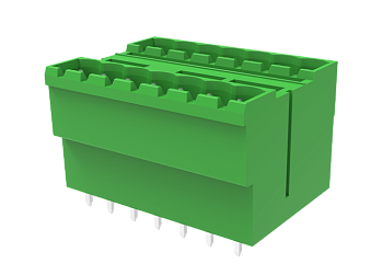 Вилочный разъем на плату MC-DPA5.08V15-0002 - Вилочный разъем, вертикальный, 2 этажа, на плату, шаг: 5.08 мм, 15х2 полюсов, фиксация на плате пайкой, исполнение: стандартное, 320V, 10A, цвет: зеленый