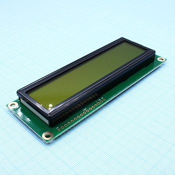 WH1602L1-YYH-CT# - ЖКИ знакосинтезирующий 16 x 2, STN Желто-зеленый Позитивный/прозрачно-отражающий светодиодная подсветка желто-зеленая размеры 122х44, видимая область 99х24, питание 5В, -20...70°C, контактные площадки снизу 16 выводов