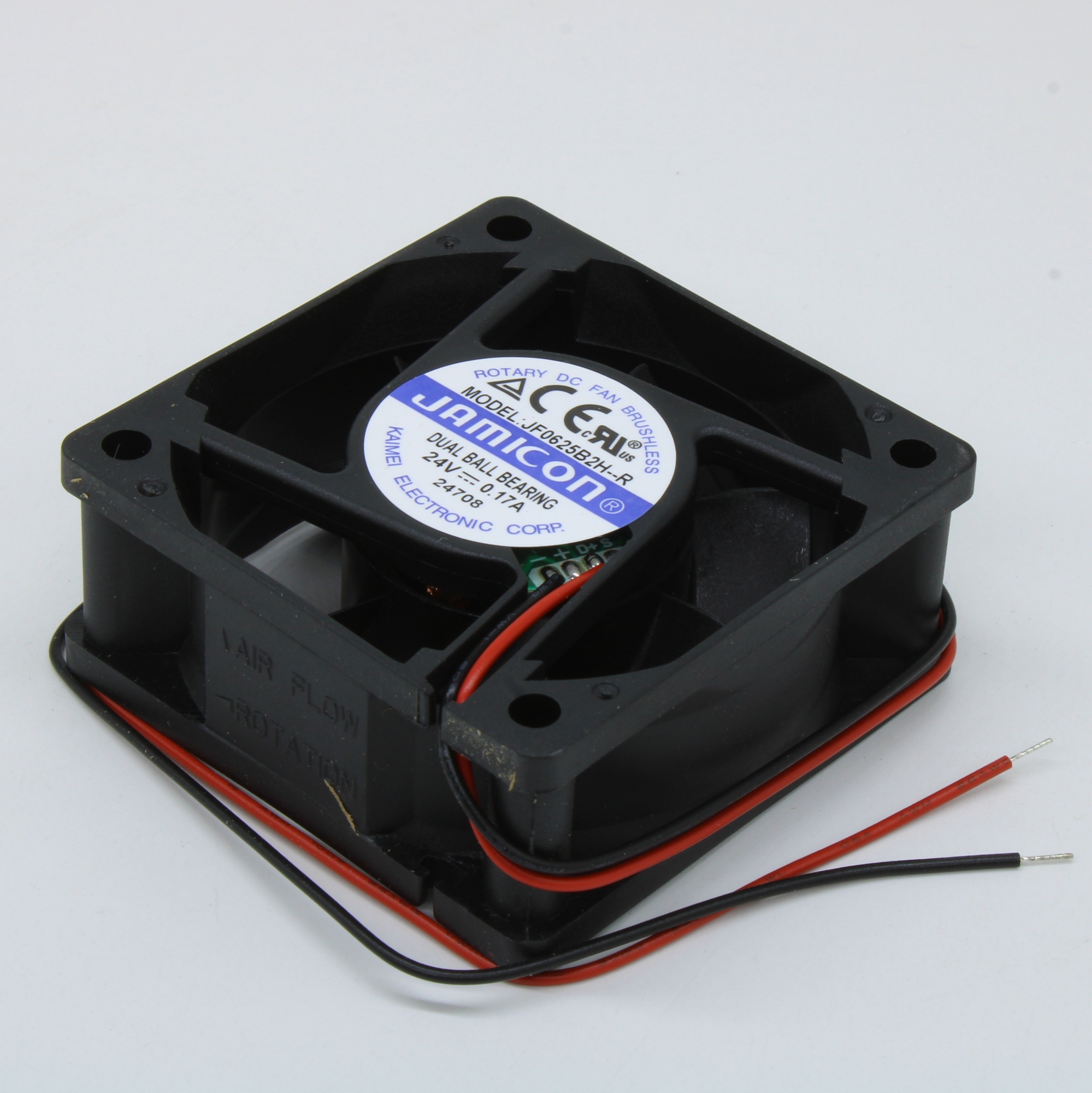 JF0625B2H-R - Вентилятор 24В 60х60x25 B 4500 об/мин, 36.45м3/час, 34.5дБ, подшипник качения, тип вывода - провод