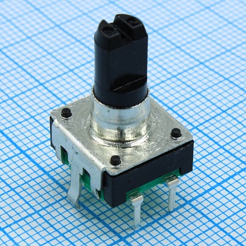 EC12S 12/12 14MM PUSHPIN - Энкодер EC12 12 щелчков, 12 импульсов, пластмассовый вал с лыской 10мм, с кнопкой, горизонтальные выводы