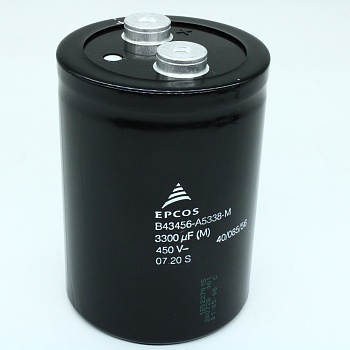 B43456A5338M - Алюминиевый электролитический конденсатор 450В 3300мкФ 76.9x105.7 85°C/2000ч M6. В комплект поставки конденсаторов, произведённых после 01.12.2018, гайки/шайбы не входят