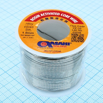 SN60PB40 CF10 1.0ММ 250ГР - Припой трубчатый ПОС-60 c канифолью, d 1,0мм, 250 г