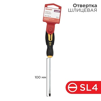 Отвертка шлицевая SL 4х100мм двухкомпонентная рукоятка 12-6424