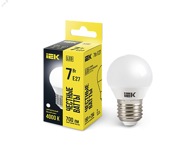 Лампа светодиодная Eco G45 7Вт шар 4000К нейтр. бел. E27 630лм 230-240В IEK LLE-G45-7-230-40-E27