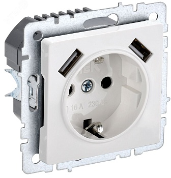 Розетка BRITE РЮш10-2-БрБ 16А с USB A+A 3.1А с заземл. защ. шторки бел. BR-R14-16-U21-D31-K01