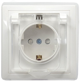 Розетка 1-м СП Кварта РСбш10-3-ККБ-44 16А IP44 с заземл. защ. шторки с крышкой керамика бел. ERK70-K01-10-DM-44