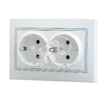 Розетка 2-м СП Mira 16А IP20 с заземл. с сер. вставкой керамика бел. 701-0215-127