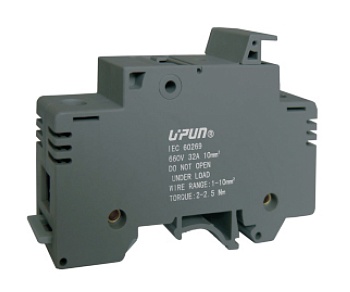 Барьерная клемма UTD-32RDX250 - Предохранительная барьерная клемма, 10X38, с LED 250V, тип фиксации провода: винтовой, номинальное сечение: 10 мм кв., до 32A, 1000V, ширина: 17,5 мм, цвет: черный, тип монтажа: DIN 35