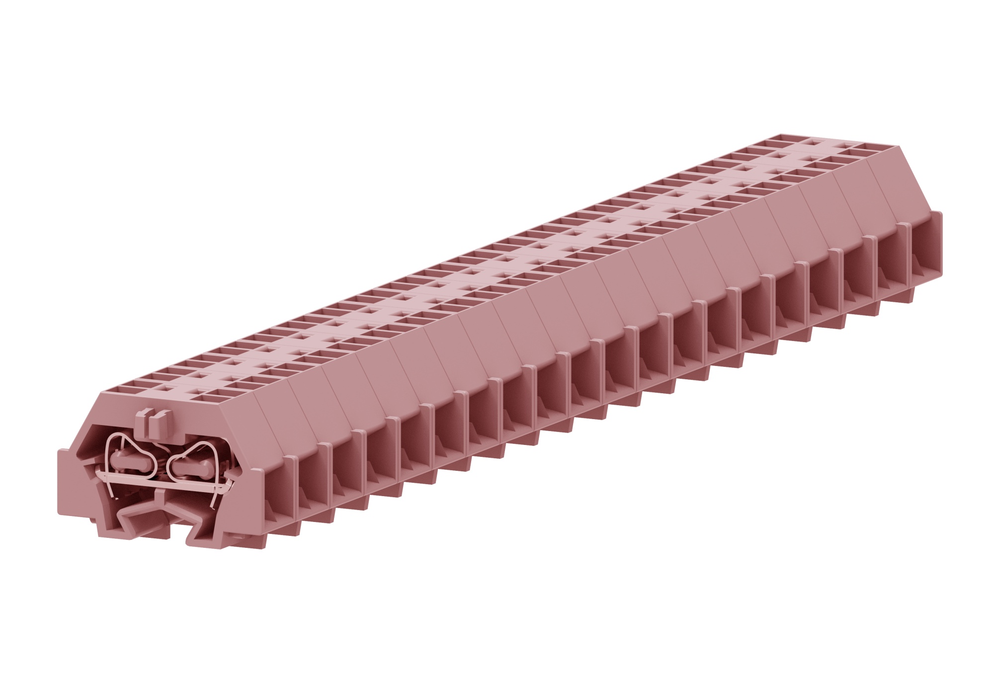 Клемма мини 240359 - Мини клемма, боковой подвод кабеля, 4 точки подключения в клемме, тип фиксации провода: пружинный, номинальное сечение: 1,5 мм кв., 18A, 400V, цвет: розовый, тип монтажа: DIN15