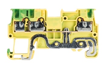 Клемма WTP 1,5 D1/2 PE - Заземляющая клемма, 3 точки подключения, тип фиксации провода: push-in, номинальное сечение: 1,5 мм кв., 17,5A, 500V, ширина: 3,5 мм, цвет: желто-зеленый, тип монтажа: DIN 35