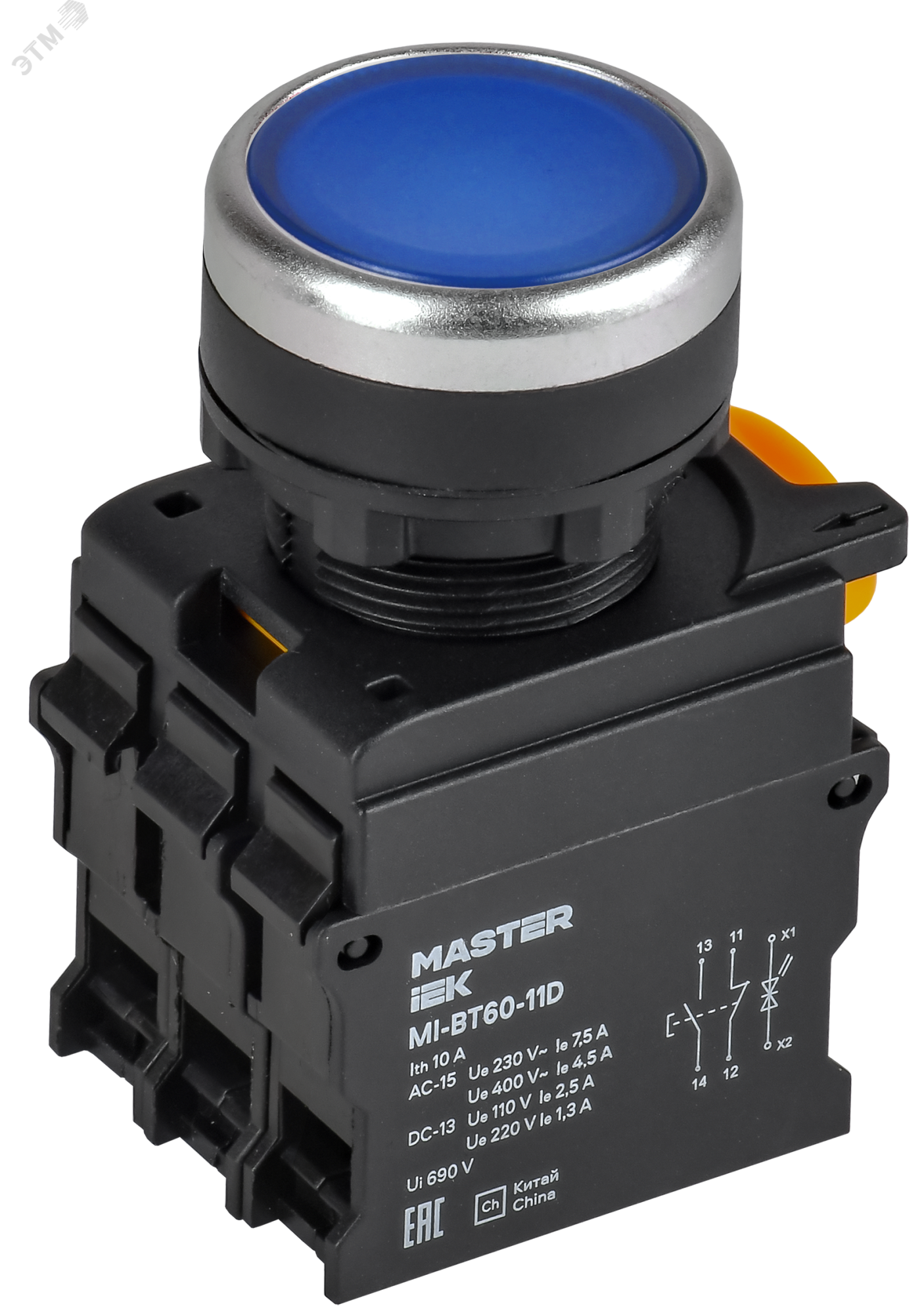 Кнопка с подсветкой d=22мм 1NO+1NC синяя MASTER IEK MI-BT60-11D-3-12-K07