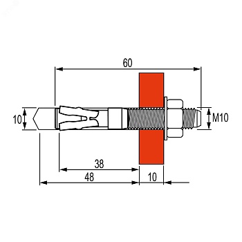 Анкер клиновой М10х60 усилен. DKC CM481060