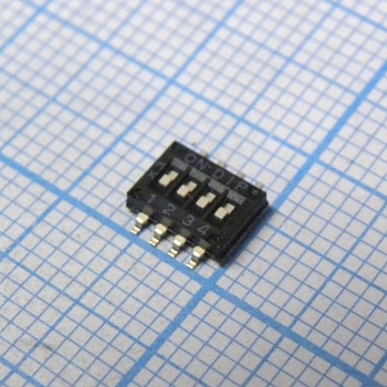DHN-04F-V - Движковый переключатель 4 группы SMD монтаж 1.27мм 25мА 24В положение ВЫКЛ
