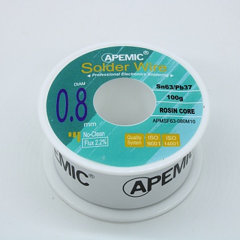 Припой Sn63Pb37 ROL0 0.8мм 100гр - Припой трубчатый оловянно-свинцовый ПОС63 0.8мм 100гр., с флюсом 2.2%