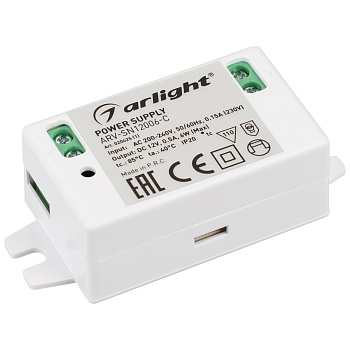 Блок питания ARV-SN12006-C (12V, 0.5A, 6W) 020425(1) - Источник напряжения с гальванической развязкой для светодиодных изделий. Входное напряжение 200-240 VAC. Выходные параметры: 12 В, 0,5 А, 6 Вт. Встроенный PFC >0,5. Негерметичный пластиковый корпус IP