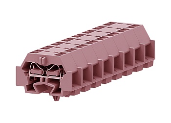 Клемма мини 242349 - Мини клемма, боковой подвод кабеля, 4 точки подключения в клемме, тип фиксации провода: пружинный, номинальное сечение: 4 мм кв., 24A, 630V, цвет: розовый, тип монтажа: защелки в панель