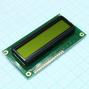 WH1602A-YYH-CTK# - ЖКИ знакосинтезирующий 16 x 2, STN Желто-зеленый Позитивный/прозрачно-отражающий светодиодная подсветка желто-зеленая размеры 84x44 мм, видимая область 66x16 мм, -20...70°C