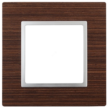 14-5301-10 Рамка на 1 пост, дерево, Elegance, венге+алюм (10/50/1800) Б0034569