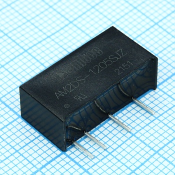 AM2DS-1205SJZ - DC/DC, 2Вт, вход 10.8…13.2В, выход 5В/0.04…0.4А, изоляция 1500В DC, КПД 82%, максимальная емкостная нагрузка не более 2400мкФ, SIP7, 19.65x7.05x10.16мм, -40…105°C, пластик