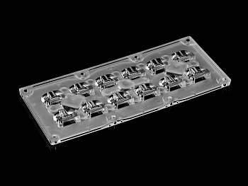 ALST173D12LEDT2NB-H - Групповая прямоугольная линза 2x6 на 12 светодиодов 3030/3535/5050, эфф=90%, диаграмма T2 горизонтальная (No backlight), 173x71.4mm   H:9,1mm, PMMA