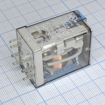 55.32.9.024.0040 - Миниатюрное универсальное электромеханическое реле; монтаж в розетку; 2CO 10A; контакты AgNi; катушка 24В DC; степень защиты RTI; опции: кнопка тест + мех.индикатор