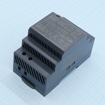 HDR-60-15 - AC-DC, 60Вт, вход 85...264 В AC 47...63Гц/120...370В DC, выход 15В/4А, изоляция 3000В AC, в кожухе на DIN-рейку, 52.5х90х54.5мм, -30...+70°С