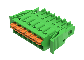 Розеточный разъем на кабель MC-RF3.81H09P-D-0001 - Розеточный разъем, прямой, на кабель, шаг: 3.81 мм, 9 полюсов, фиксация провода Push-In исполнение: с защелками, 160V, 8A, цвет: зеленый