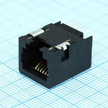441440005 - Модульный разъем Cat 3, RJ-11 RCP 6 контактов 1.27мм угловой для поверхностного монтажа 6 выводов 1 порт лента на катушке