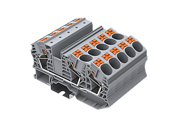 Проходная клемма TP16-3-GY - Проходная клемма, 3 точки подключения, тип фиксации провода: push-in, номинальное сечение: 16 мм кв., 76A, 1000V, ширина: 12,2 мм, цвет: серый, тип монтажа: DIN 35
