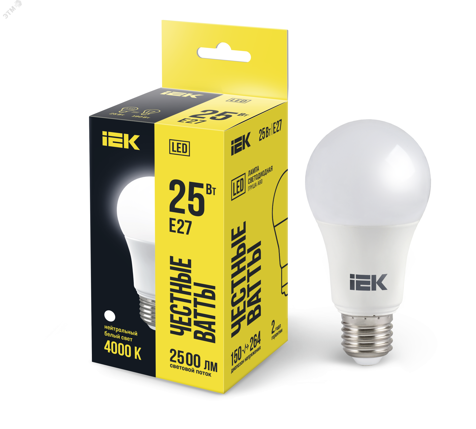 Лампа светодиодная 25Вт A80 грушевидная 4000К нейтр. бел. E27 230В LLE-A80-25-230-40-E27