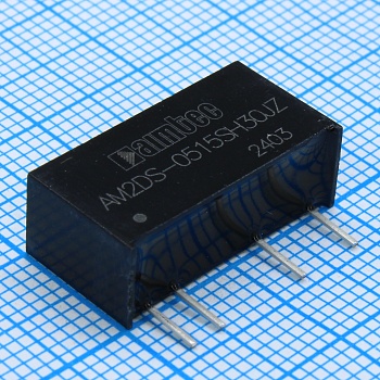 AM2DS-0515SH30JZ - DC/DC, 2Вт, вход 4.5…5.5В, выход 15В/0.013…0.133А, изоляция 3000В DC, КПД 86%, максимальная емкостная нагрузка не более 560мкФ, SIP7, 19.65x7.05x10.16мм, -40…105°C, пластик