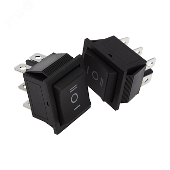 RWB-508 черный б/фикс - Выключатель клавишный с нейтралью без фиксации (ON)-OFF-(ON) (6c) 15А 250В