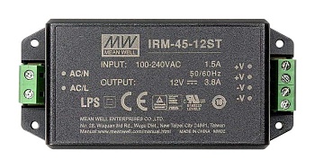 IRM-45-12ST - AC-DC, 45.6Вт, вход 85...305В AC 47...440 Гц, 120...430B DC, выход 12В/3.8А, изоляция 3000В AC, в корпусе на шасси, 109x52x33.5мм, -30...+70°C, винтовые зажимы