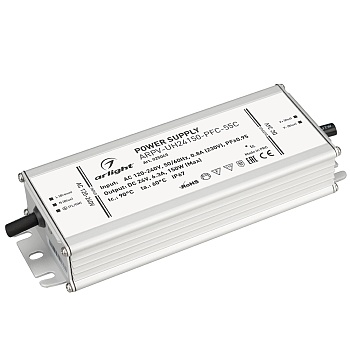 Блок питания ARPV-UH24150-PFC-55C (24V, 6.3A, 150W) 025045 - Источник напряжения с гальванической развязкой для светодиодных изделий. Предназначен для работы в условиях Крайнего Севера с запуском до -55С. Входное напряжение 120-240 VAC. Выходные параметры
