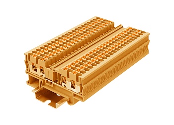 Проходная клемма TP2.5-4-OG - Проходная клемма, 4 точки подключения, push-in, номинальное сечение: 2,5 мм кв., 24A, 500V, ширина: 5,2 мм, цвет: оранжевый, тип монтажа: DIN 35