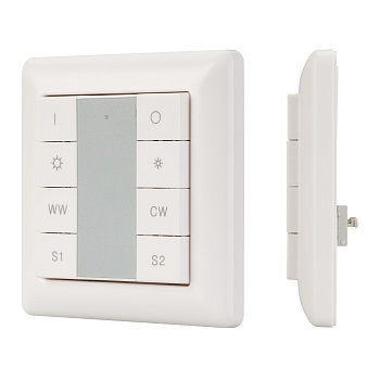 INTELLIGENT ARLIGHT Панель DALI-223-1G-MIX-IN (BUS, DT8) 025507 - Встраиваемая кнопочная белая пластиковая панель для работы по протоколу DALI. Включение/выключение, диммирование и управления цветом свечения (MIX, CCT, HCL) 1 группы. Вызов и сохранение 2-