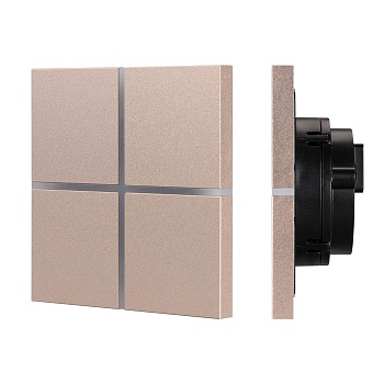 INTELLIGENT ARLIGHT Сенсорная панель KNX-304-13-IN Champagne (BUS, Frameless) 039670 - Универсальная многофункциональная встраиваемая настенная сенсорная панель для систем KNX. 4 сенсорные клавиши. Безрамочный корпус, материал - алюминий, светодиодная инд