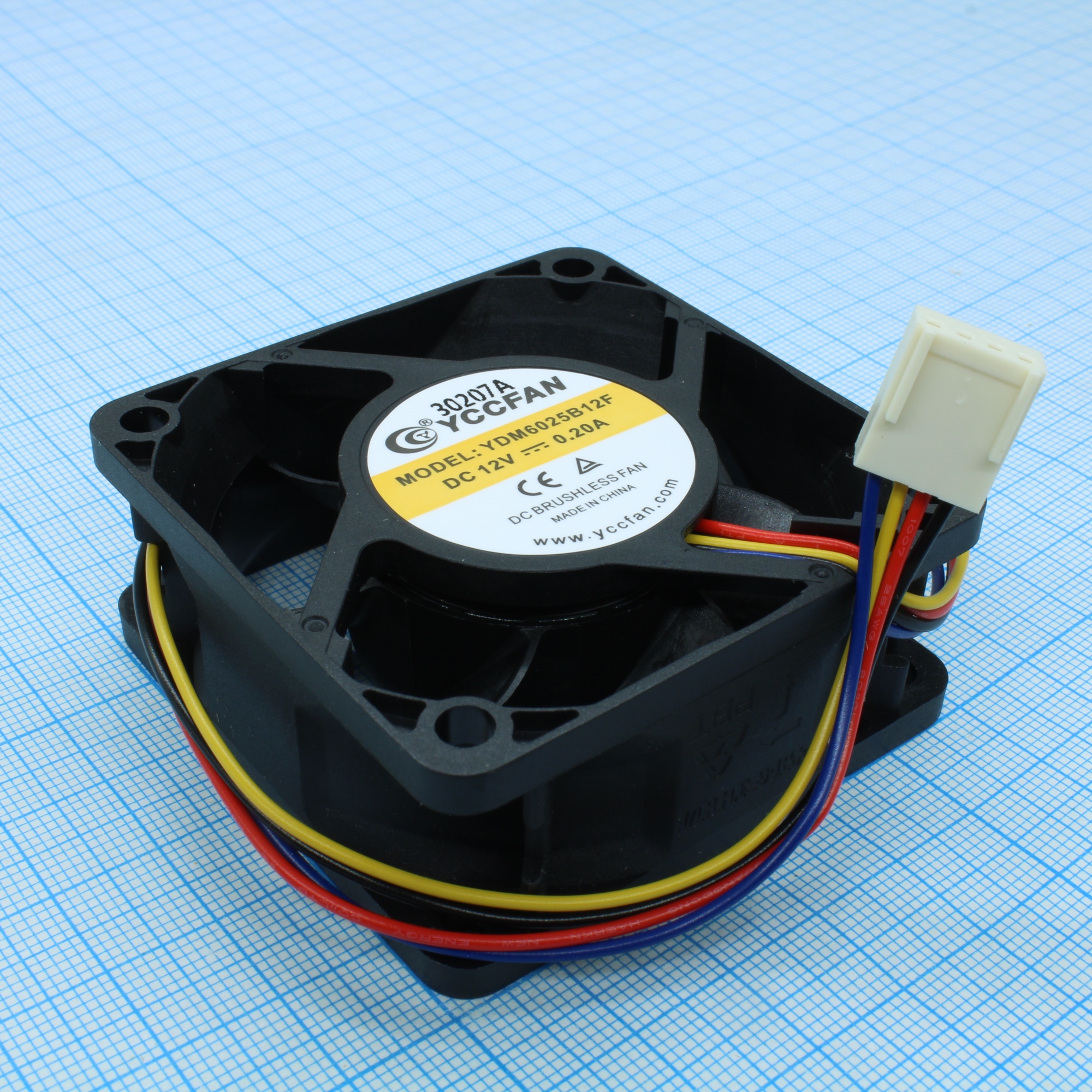 YDM6025B12F1 - Вентилятор 12В 60х60x25 B, 2.04W, 5000 об/мин, 43.3м3/час, 37.7дБ, подшипник качения, FG, PWM, тип вывода - провод, разъем 4 конт