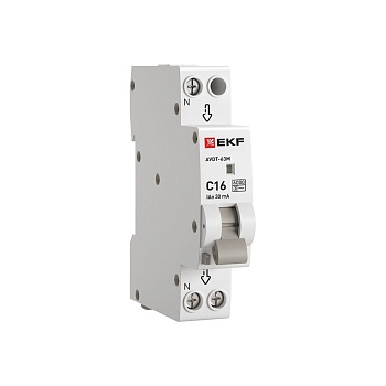 Выключатель автоматический дифференциального тока 1мод. C 16А 30мА тип AC 6кА АВДТ-63М электрон. PROxima DA63M-16-30
