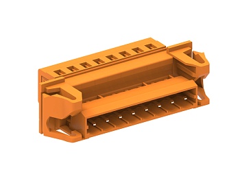 Вилочный разъем на кабель 458408/060 - Вилочный разъем, прямой, на кабель, шаг: 5.08 мм, 8 полюсов, фиксация провода пружинная, исполнение: с пластиковыми защелками, 320V, 12A, цвет: оранжевый