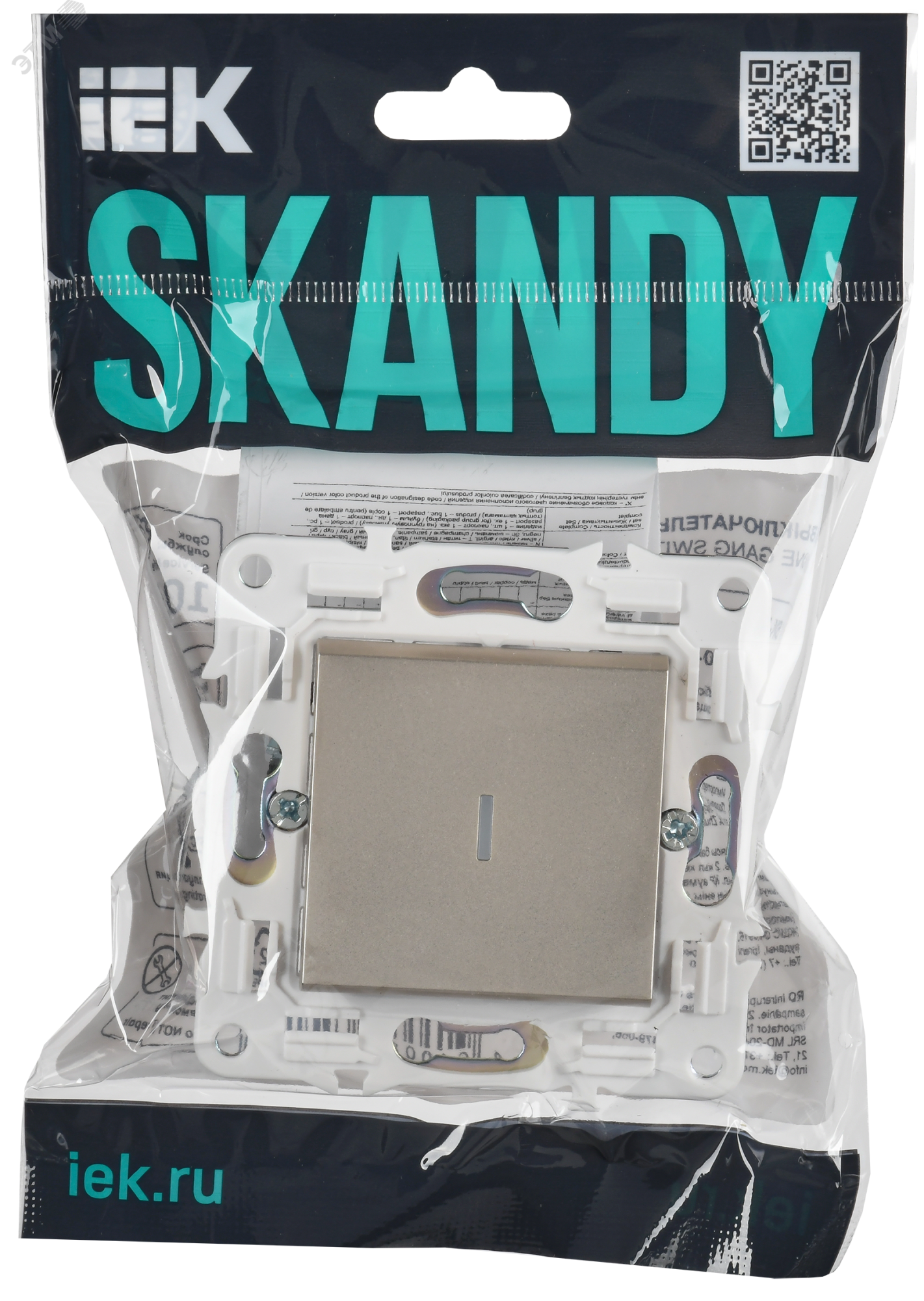 SKANDY Выключатель 1-клавишный проходной с индикацией 10А SK-V08Sh шампань IEK SK-V12-1-10-K37