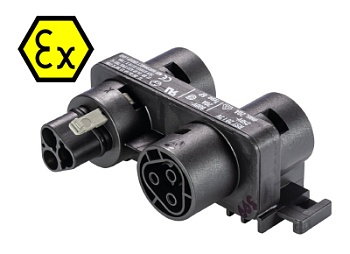 Разветвитель RST20i3V X 3P1 FV взрывозащ - Взрывозащищенный распределительный блок, серия RST Ex, IP68(69k), 3 полюса, 1 вход / 3 выхода, номинальные характеристики: 250V, 20A,  с монтажными фланцами, цвет: черный, серия RST Ex