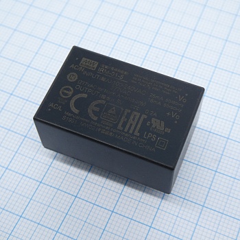 IRM-01-5 - AC-DC, 1Вт, вход 85…305В AC 47…63 Гц, 120...370B DC, выход 5В/200мА, изоляция 3000В AC, в корпусе на плату 33.7х22.2х15мм, -30...+85°C, монтаж в отверстия