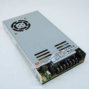 LAD-240D - AC-DC с функцией заряда АКБ, 242.887Вт, вход 90…132/180…264В AC, 47…63Гц /240…370В DC, вых1: 55.2В(43.5…55.2В)/3.4A, вых2: 55.2В/1A (заряд), изоляция 3000В AC, в кожухе 215х115х30мм, -20…+60°С, состояние по TTL