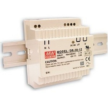 DR-30-15 - AC-DC, 30Вт, вход 85…264V AC, 47…63Гц /120…370В DC, выход 15В/0…2A, рег. вых=±10%Uном,  изоляция 3000В AC, в кожухе на DIN-рейку 78х93х56мм, -20…+60°С
