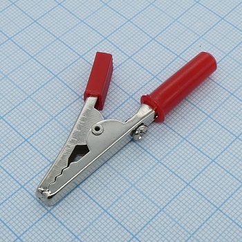 AG-029-008/R - Зажим "Крокодил" с изолятором красный, 10А, 51мм