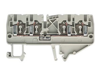 Клемма сдв. WKF 2.5 D2/2/35 - Проходная клемма, 4 точки подключения, тип фиксации провода: пружинный, номинальное сечение: 2,5 мм кв., 24A, 800V, ширина: 5 мм, цвет: серый, тип монтажа: DIN 35
