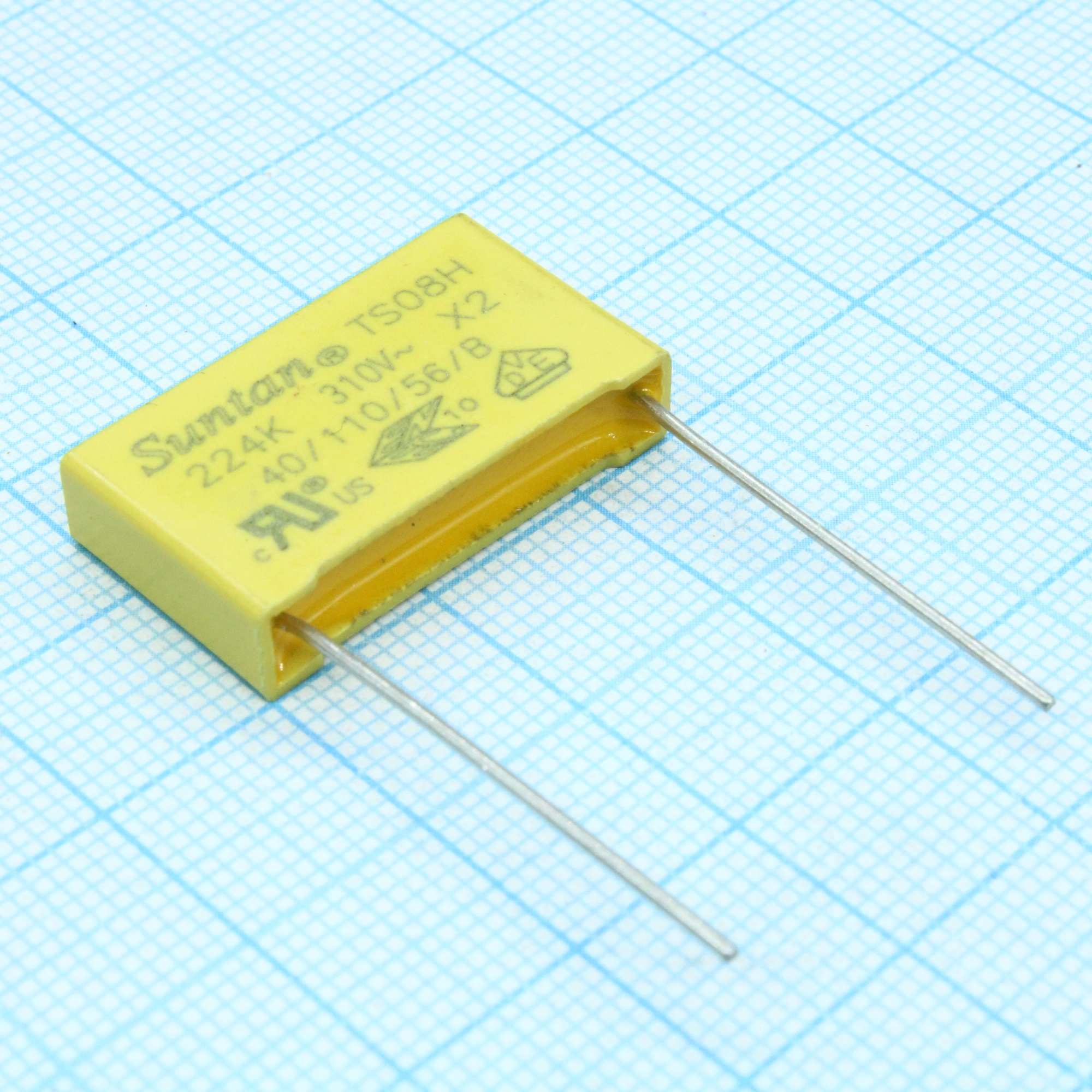 TS08H0A9224KAB0G0R - Пленочный помехоподавляющий конденсатор X2, 0.22uF ±10%, 310VAC, радиальные выводы с шагом 22.5mm, (26 x 6 x 15mm)