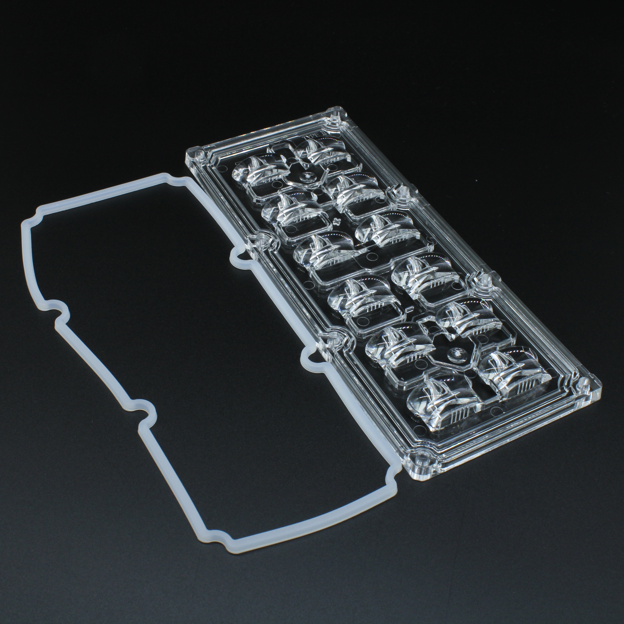 ALST173D12LED5050T2M-NEW - Групповая прямоугольная линза 2x6 на 12 светодиодов 3030/3535/5050, эфф=93%, диаграмма T2 , 173x71.4mm   H:mm, PMMA, обновленная версия.